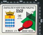 Sticker: Tafeltennisvereniging TOGB - 40 Jaar - Berkel en Ro, Verzamelen, Stickers, Sport, Ophalen of Verzenden, Zo goed als nieuw