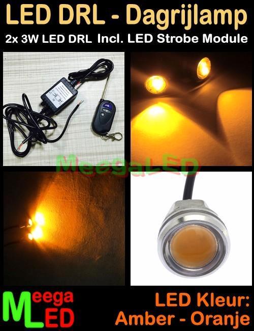 LED Auto Strobe set Oranje 2x 3W Zilver RF afstandsbediening, Auto diversen, Tuning en Styling, Ophalen of Verzenden