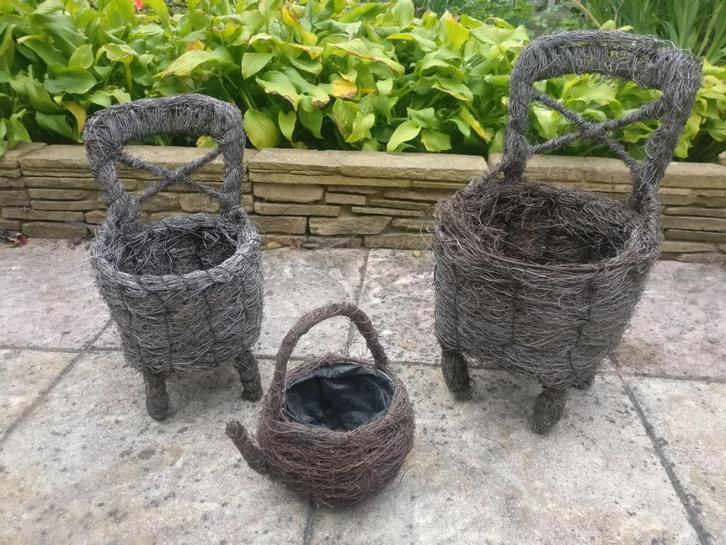 Tuinmand mand bloemenmand plantenmand bloempot met handvat, Tuin en Terras, Bloembakken en Plantenbakken, Gebruikt, Overige materialen