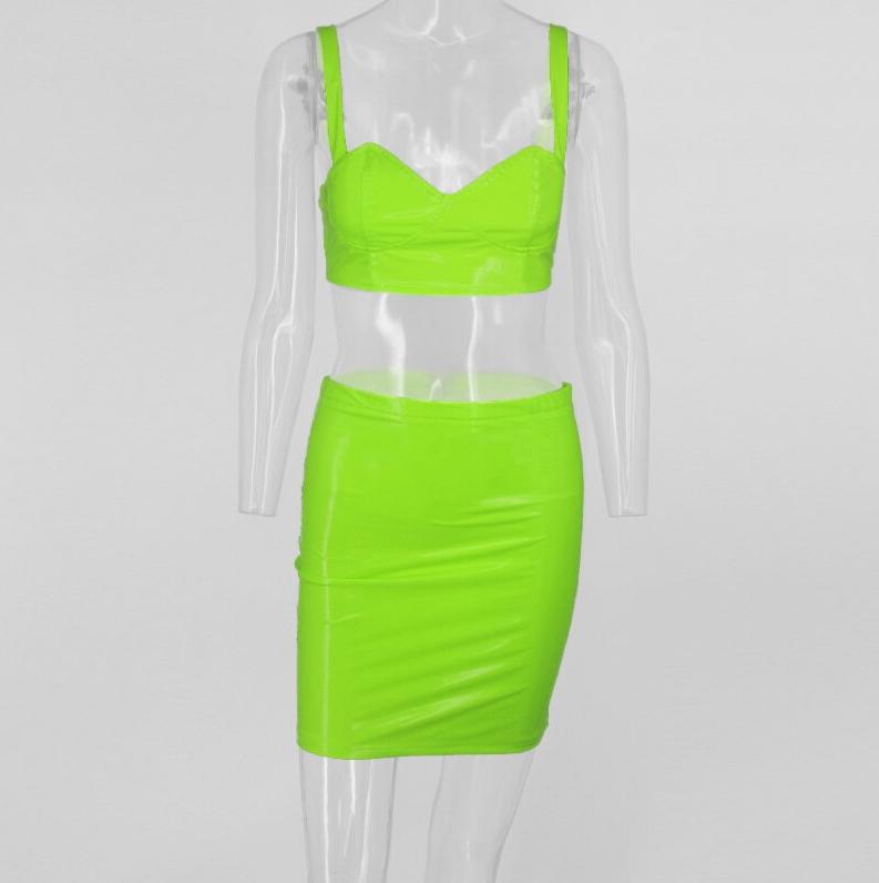 Groene lak leren rok en top setje leer glimmende wetlook, Kleding | Dames, Maat 38/40 (M), Verzenden, Nieuw, Boven de knie