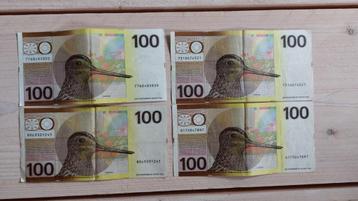 4 biljetten 100 Nederlandse gulden snip a 45 euro