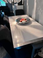 Hoogglans wit eetkamertafel met Chromen poten verlengbaar, Huis en Inrichting, Tafels | Eettafels, 150 tot 200 cm, Gebruikt, Rechthoekig
