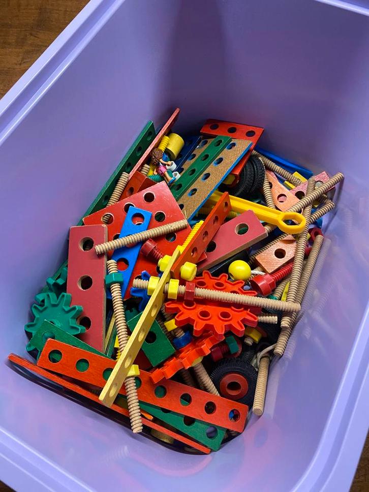 Houten en kunstof Constructie Speelgoed mechano, Kinderen en Baby's, Speelgoed | Bouwstenen, Gebruikt, Overige merken, Ophalen of Verzenden