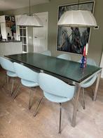 RVS Eetkamertafel met Brute Glas - 200x90, Huis en Inrichting, Tafels | Eettafels, Ophalen, Gebruikt, 200 cm of meer, 50 tot 100 cm