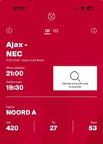 1 ticket Ajax-Nec, Tickets en Kaartjes, Sport | Voetbal, Losse kaart, Eén persoon, Februari