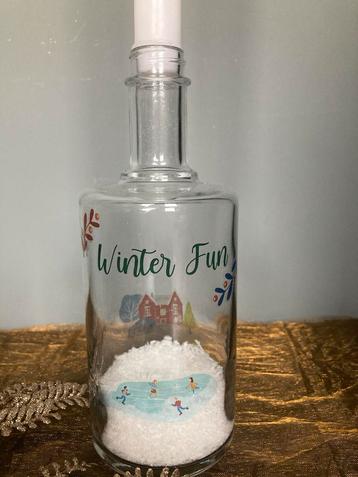 Handgedecoreerde Glazen Kaarsen Standaard 'Winter Fun' beschikbaar voor biedingen