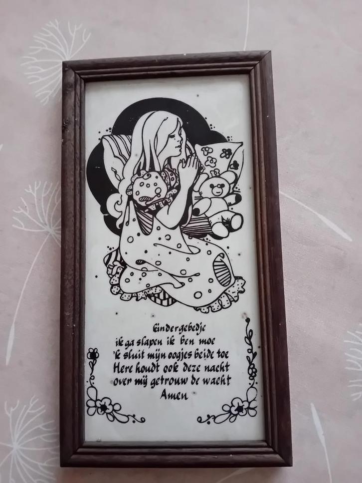 Vintage Kindertegel met Gebed, Huis en Inrichting, Woonaccessoires | Schilderijen, Tekeningen en Foto's, Gebruikt, Overige typen