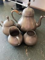 Compleet vintage tinnen theeservies, rotan hengsel, Antiek en Kunst, Antiek | Tin, Ophalen of Verzenden