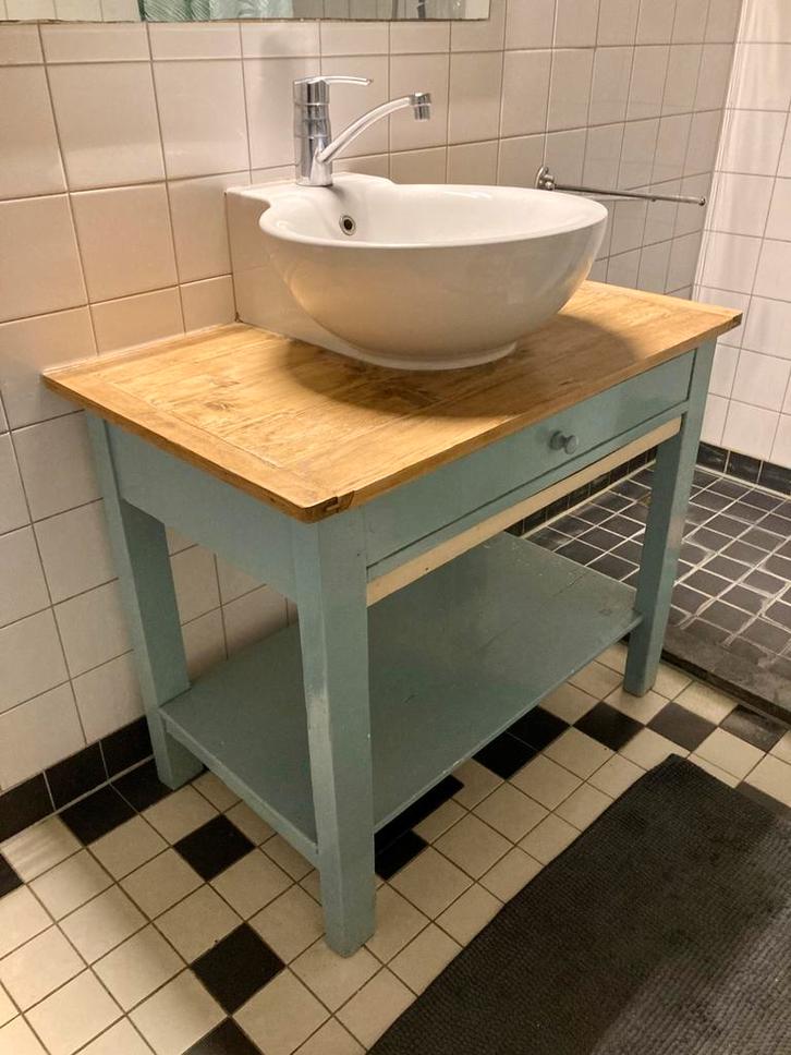 Unieke vintage badkamermeubel, Huis en Inrichting, Badkamer | Badkamermeubels, Gebruikt, Wasbak of Wastafel, Minder dan 100 cm