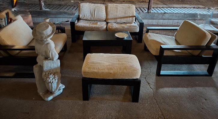 antiek design bankstel uit de jaren 60- 70, Huis en Inrichting, Banken | Bankstellen, Gebruikt, 75 tot 100 cm, Hout, Stof, Ophalen