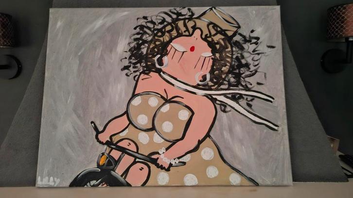 Schilderij Canvas 80x60 - Uniek & Kleurrijk dikke dames, Antiek en Kunst, Kunst | Schilderijen | Modern, Ophalen of Verzenden