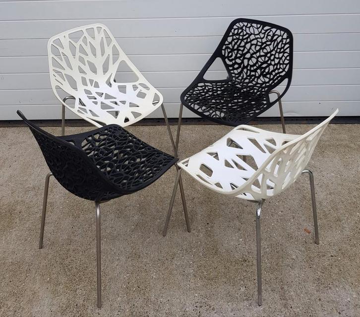 10 x Kunststof design stoelen terrasstoelen cafe tuin wit, Huis en Inrichting, Stoelen, Zo goed als nieuw, Vijf, Zes of meer stoelen