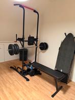 Bankdruk set met halter en gewichten, Sport en Fitness, Ophalen, Gebruikt, Krachtstation, Armen