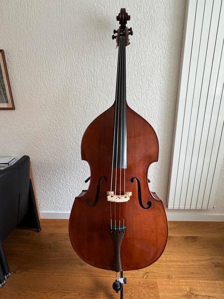 3/4 massieve contrabas, incl. hoes en standaard, Muziek en Instrumenten, Strijkinstrumenten | Contrabassen, Gebruikt, 3/4-contrabas