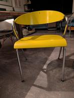Gele eetkamerstoel met chromen frame, Huis en Inrichting, Stoelen, Ophalen, Gebruikt, Overige kleuren, Metaal