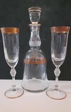 Kristal Boheems "Jessie" Karaf met stopper en 2 Flutes, Antiek en Kunst, Antiek | Glas en Kristal, Ophalen of Verzenden