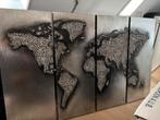 Wereldkaart 4 luik in 3D van L. Paramount zilver, zwart, Ophalen, Oorspronkelijke maker, 125 cm of meer, Schilderij
