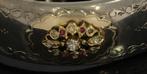 Fraaie brede zilveren en gouden roosdiamanten robijn armband, Sieraden, Tassen en Uiterlijk, Antieke sieraden, Ophalen of Verzenden