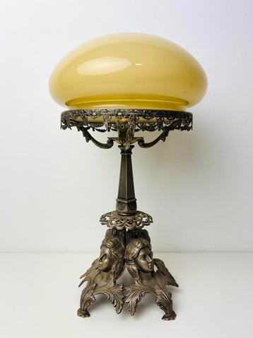 Art nouveau tafellamp met vrouwelijke gezichten beschikbaar voor biedingen