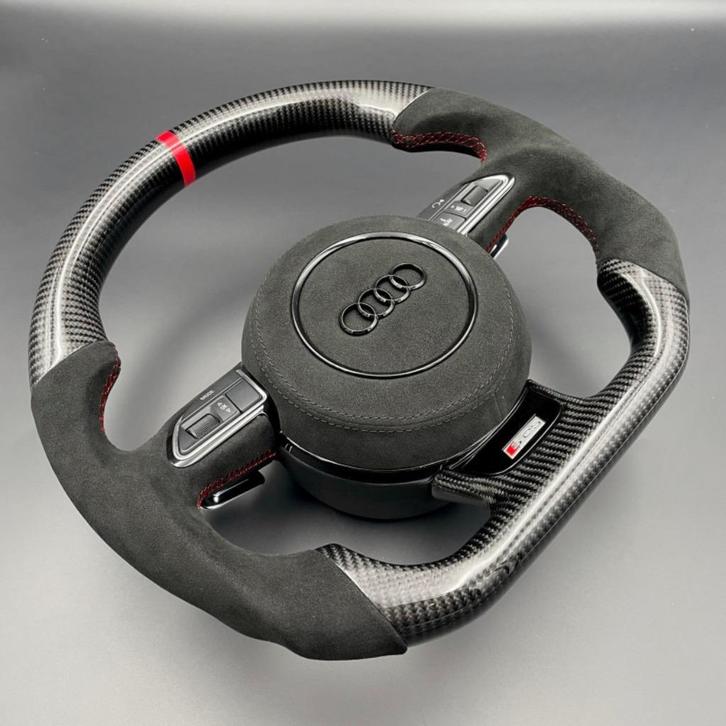 Audi carbon alcantara stuur compleet sportief vlak upgrade, Auto diversen, Tuning en Styling, Ophalen of Verzenden