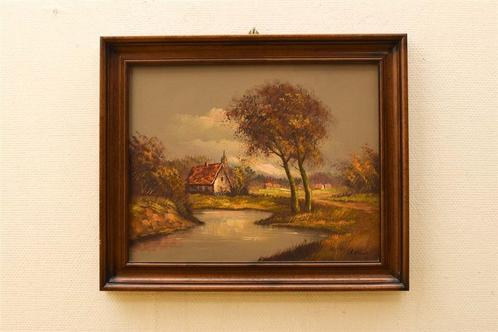 Schilderij van een riviertje met huisje 40008, Huis en Inrichting, Woonaccessoires | Schilderijen, Tekeningen en Foto's, Gebruikt