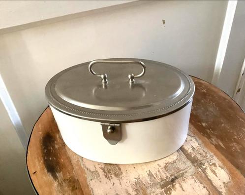 Vintage Porseleinen Koektrommel, lunchbox jaren 40-50, Huis en Inrichting, Woonaccessoires | Kisten, Gebruikt, Minder dan 50 cm