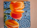 Tulpen op boeren zakdoek achtergrond, Antiek en Kunst, Kunst | Schilderijen | Klassiek, Ophalen of Verzenden