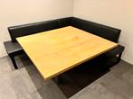 Eethoek, leren hoekbank, vierkante tafel, Ophalen, Zo goed als nieuw, Rechthoekig, 200 cm of meer