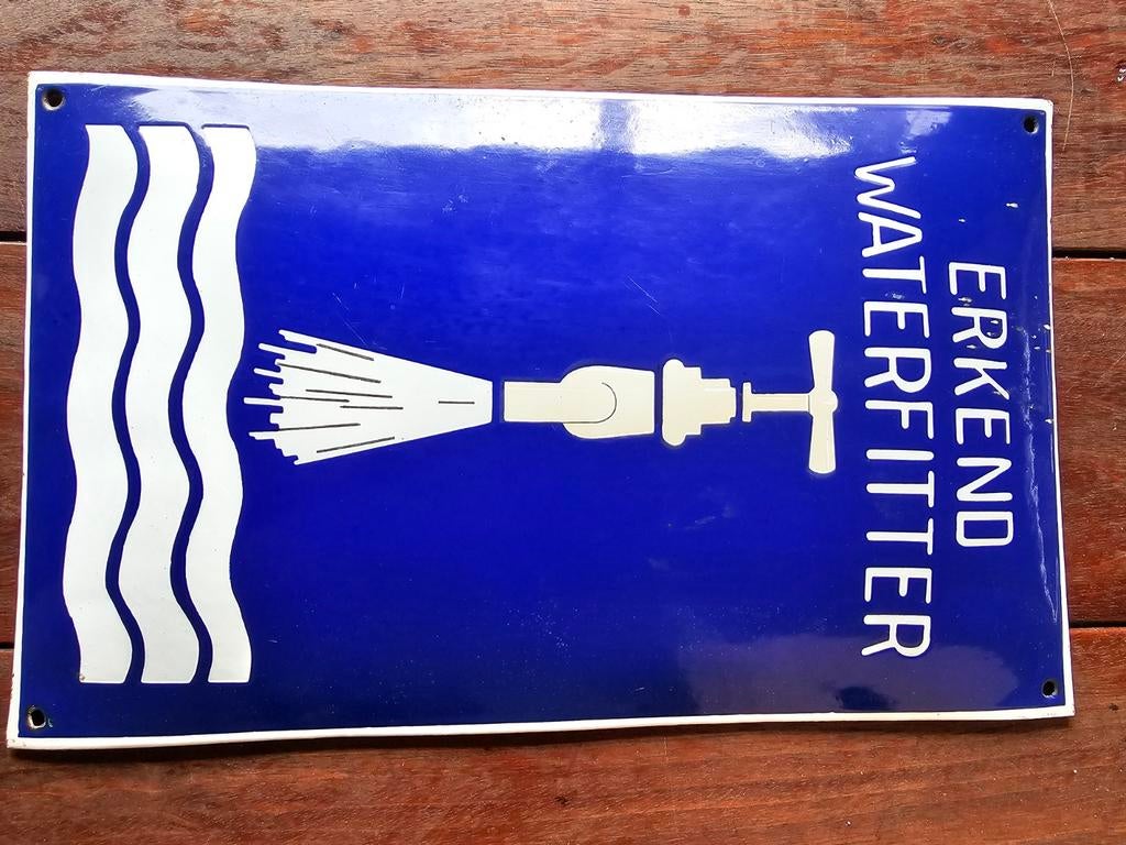 Emaille bord water fitter, Ophalen, Gebruikt, Reclamebord