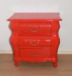 Brocante rood ladekast buikkastje met reliëf motief, Huis en Inrichting, Ophalen, Gebruikt, 50 tot 100 cm, 3 of 4 laden