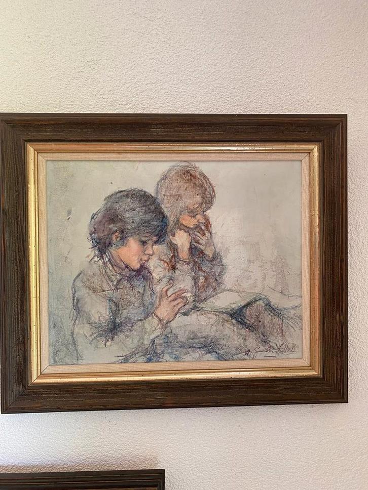 Gonzalez Collado - Twee Lezende Kinderen, Antiek en Kunst, Kunst | Schilderijen | Klassiek, Ophalen