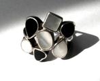 Prachtige 925 zilveren ring met Parelmoer en Onyx, maat 17,5, Sieraden, Tassen en Uiterlijk, Antieke sieraden, Verzenden, Zilver