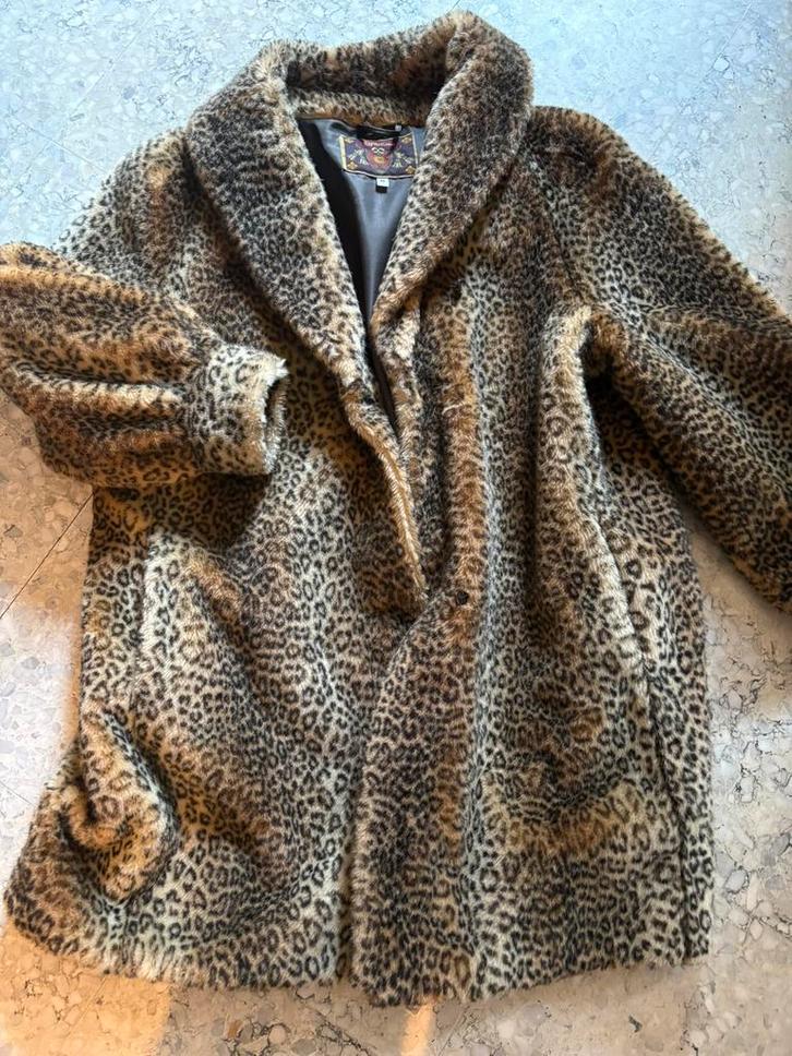 Vintage faux fur leopard coat (42), Kleding | Dames, Jassen | Winter, Zo goed als nieuw, Bruin, Ophalen of Verzenden