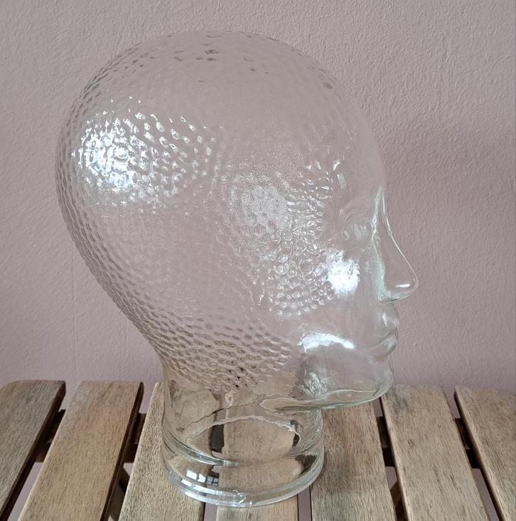 Vintage glazen hoofd mannequin koptelefoon, Huis en Inrichting, Woonaccessoires | Stolpen, Zo goed als nieuw, Ophalen of Verzenden