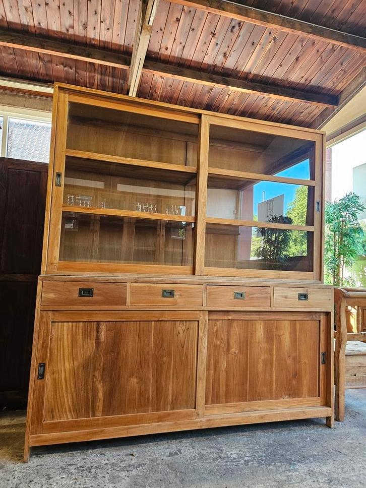 Prachtige Teakhouten Buffetkast/ Boekenkast/Vitrinekast, Huis en Inrichting, Kasten | Ladekasten, Zo goed als nieuw, 200 cm of meer