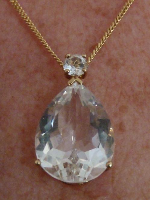 Antieke Engelse 9 karaat gouden hanger + grote witte saffier, Sieraden, Tassen en Uiterlijk, Antieke sieraden, Hanger, Goud, Met edelsteen
