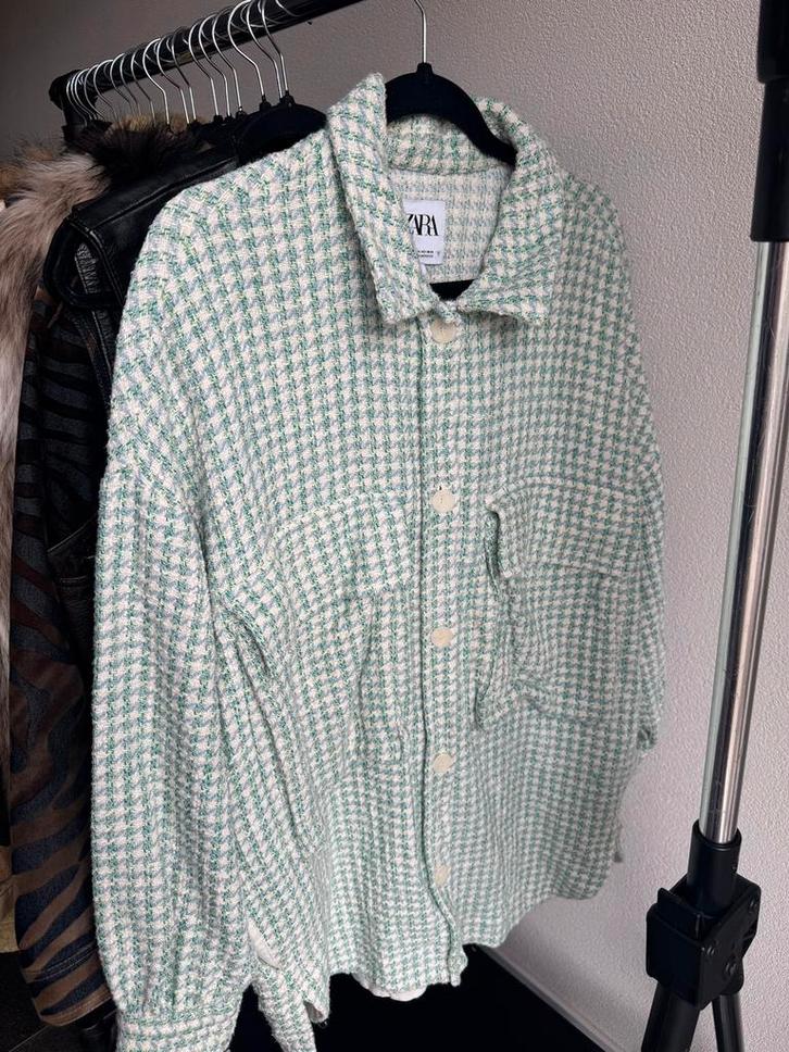 Zara lang groen tweed jasje, Kleding | Dames, Jasjes, Kostuums en Pakken, Zo goed als nieuw, Jasje, Maat 42/44 (L), Groen, Ophalen of Verzenden