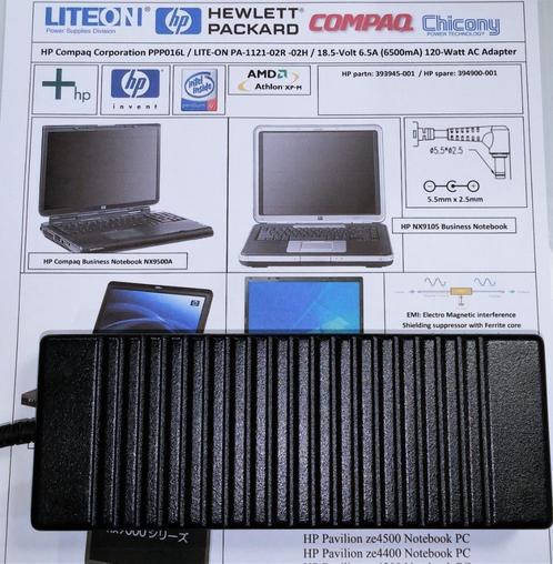 HP Compaq PPP016L 393945-001 18.5V 6.5A 120W Adapter LITE-On, Computers en Software, Laptop-opladers, Zo goed als nieuw, Ophalen of Verzenden