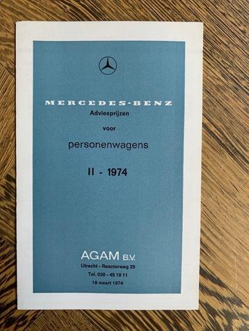 Prijslijst Mercedes-Benz personenwagens maart 1974 beschikbaar voor biedingen