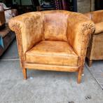 Oude schapenleren fauteuil naturel leer + BEZORGING GRATIS, Gebruikt, Vintage, Ophalen of Verzenden, 75 tot 100 cm
