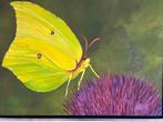 Vlinder op Distel - Origineel Schilderij, Ophalen of Verzenden
