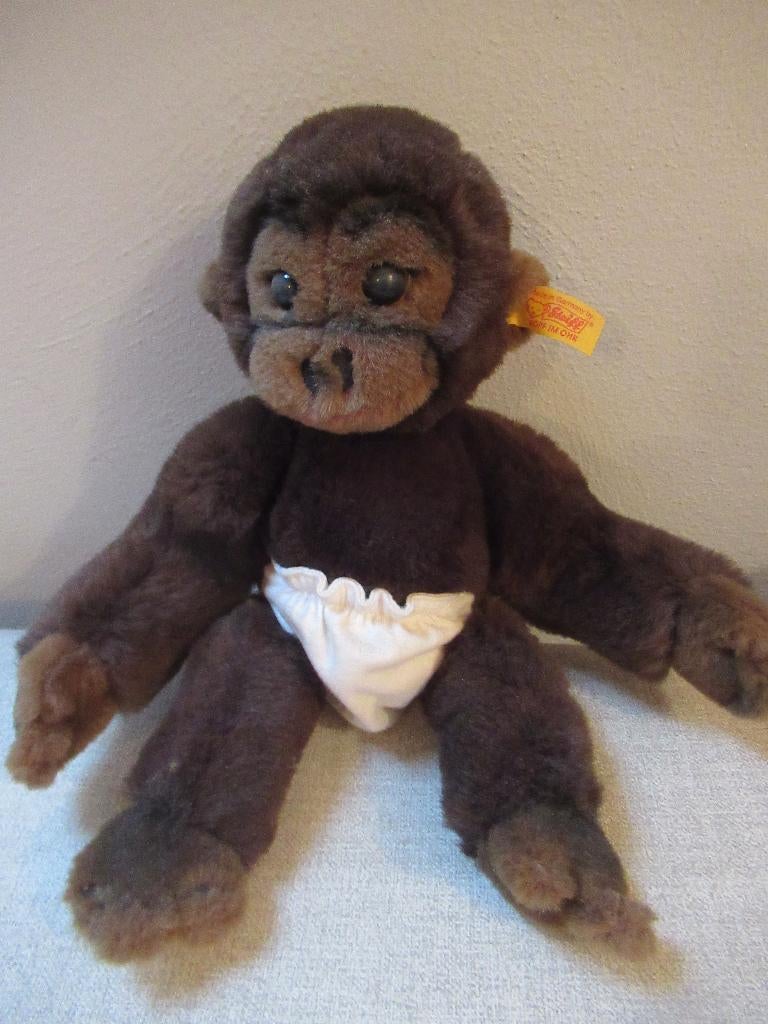 STEIFF GORILLA baby MARY ZWO, h 30 cm, KNOP/VAANTJE / aap, Ophalen of Verzenden, Zo goed als nieuw, Overige typen, Steiff