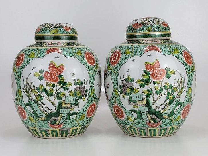 Antieke Chinese (symmetrisch) koppel gemberpotten, Antiek en Kunst, Kunst | Niet-Westerse kunst, Ophalen of Verzenden