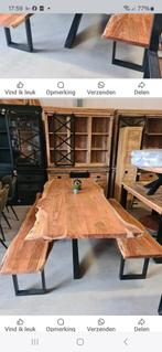 Eettafel met bankjes, Ophalen, Zo goed als nieuw, Rechthoekig, Hout