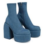Blauwe enkellaarsjes met blokhak dames denim lage laarzen, Verzenden, Nieuw, Blauw, Lage of Enkellaarzen
