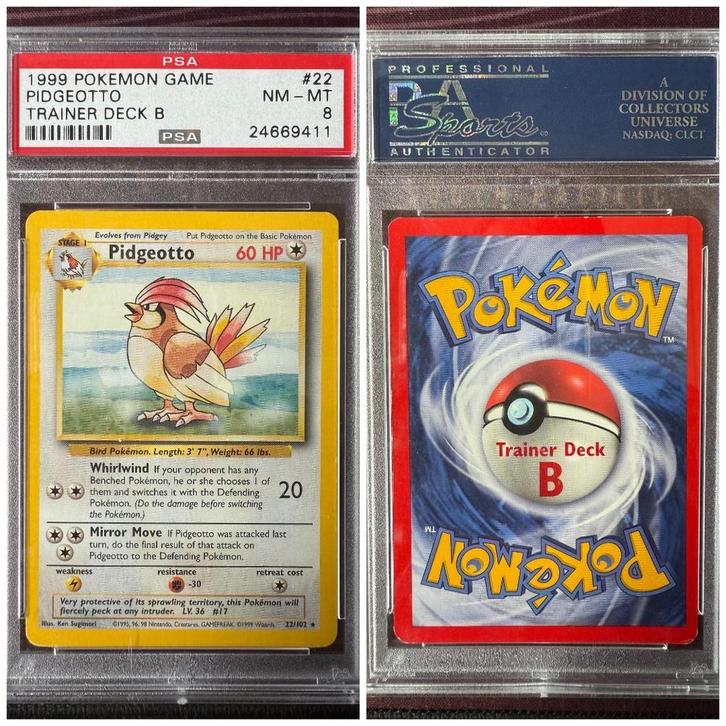 Pidgeotto Trainer Deck B PSA 8 - Uniek - Pokemon Base Set, Hobby en Vrije tijd, Verzamelkaartspellen | Pokémon, Zo goed als nieuw