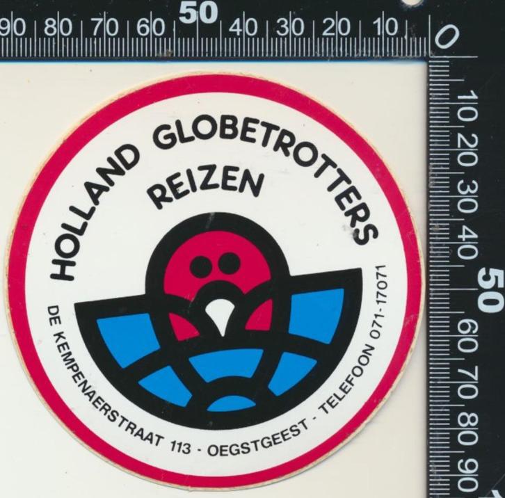 Sticker: Holland Globetrotters Reizen - Oegstgeest, Verzamelen, Stickers, Zo goed als nieuw, Bedrijf of Vereniging, Ophalen of Verzenden