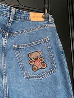 Monki straight leg jeans met hoge taille en teddybeer zakje, Blauw, Ophalen of Verzenden, Zo goed als nieuw, Monki
