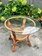 Rotan Tafel met Glasplaat - Vintage Stijlvolle Bijzettafel, Ophalen