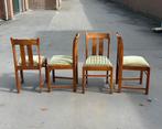 Set van 4 houten eetkamerstoelen – groen velours, Huis en Inrichting, Stoelen, Ophalen, Gebruikt, -, Vier